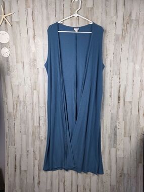 LuLaRoe Joy Vest Sleeveless Duster Cardigan Blue Size Large